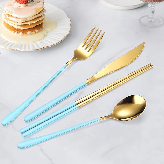 AARAINBOW 6 Pieces 18/8 Stainless Steel Flatware Set Portable Reusable Cutlery - Image 5