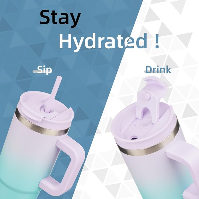 30 oz Tumbler with Handle and 2 Straws, 2 in 1 Lid Insulated Water Bottle - Image 2