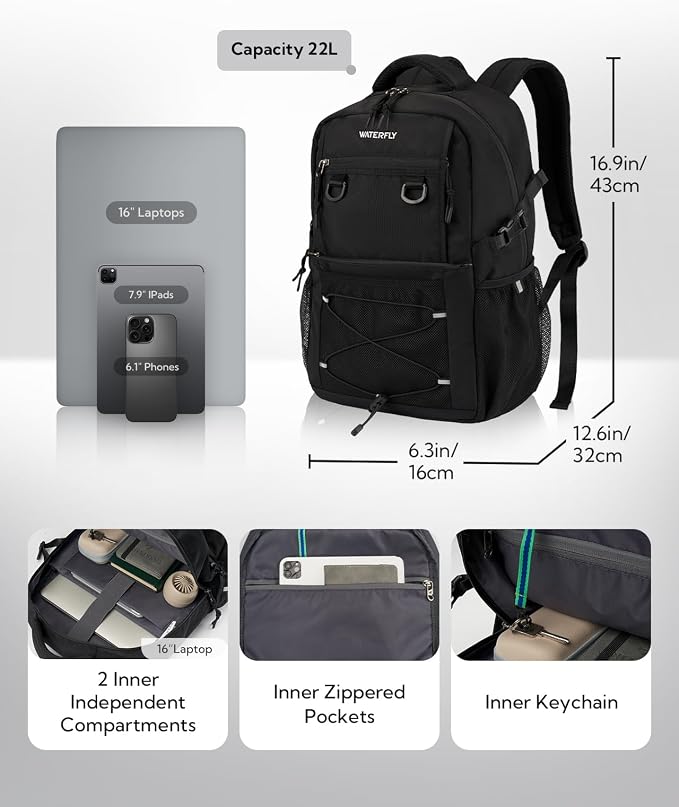 WATERFLY Travel Hiking Casual Backpack: 22L Lightweight Everyday Outdoor City - Image 3