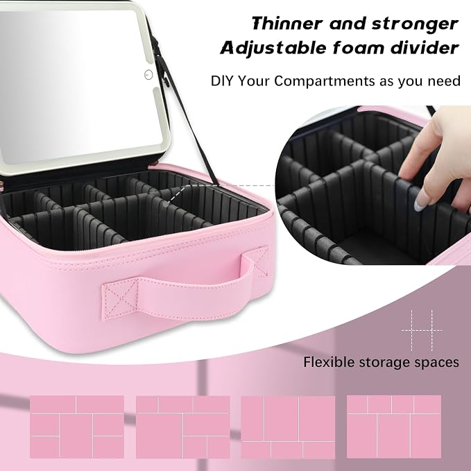 Makeup Bag with Led Mirror, Travel Makeup Organizer with 3 Color Setting - Image 3