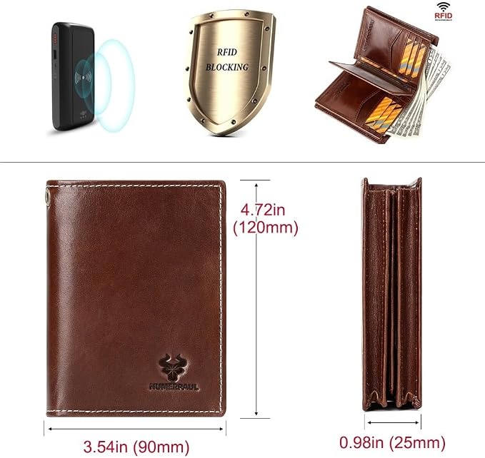 Holder for AirTag Men's Wallet Genuine Leather Purse RFID Blocking Bifold - Image 4