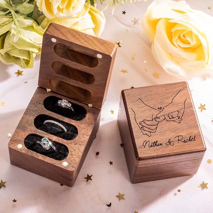 Custom Engraving Ring Gift Box Wooden Presentation Jewelry Box Case - Image 5
