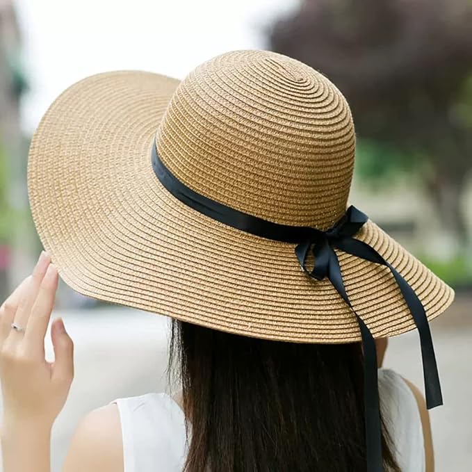 DRESHOW Beach Hats for Women Big Straw Wide Brim Summer Hat Floppy Foldable - Image 7