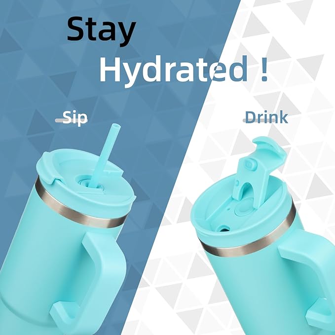 40 oz Tumbler with Handle and 2 Straws, 2 in 1 Lid Insulated Water Bottle - Image 2
