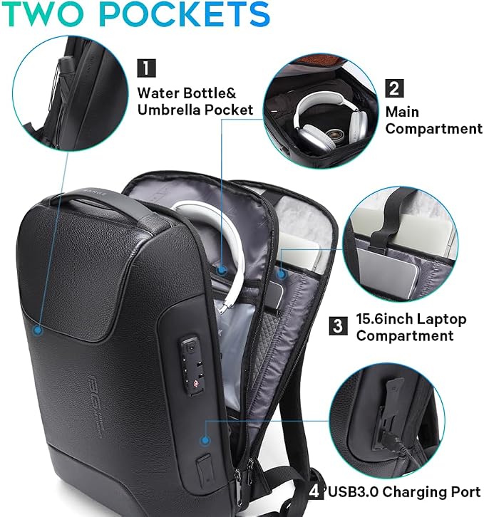 BANGE Genuine Leather Laptop Backpack Fits 15.6 Inch, Anti Theft Business Back - Image 3