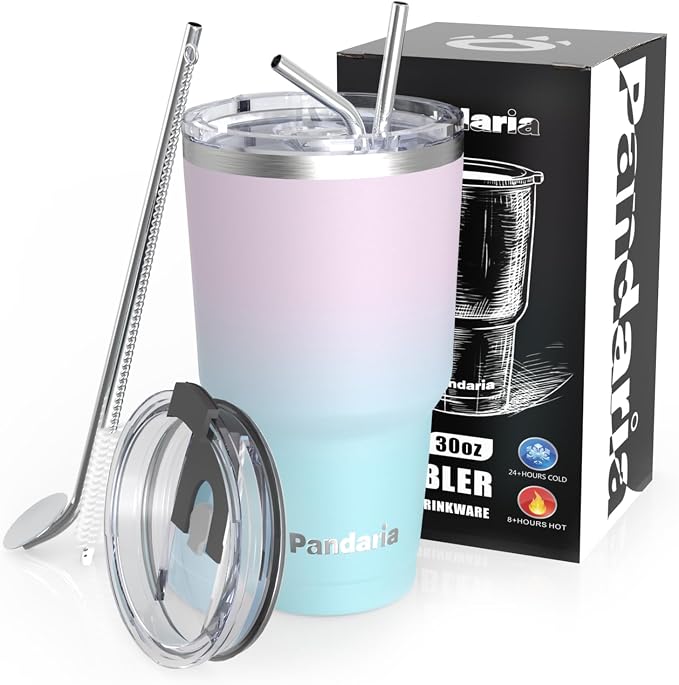 30 oz Leak Proof Tumbler with Straw, Stainless Steel Vacuum Insulated Tumbler by Pandaria
