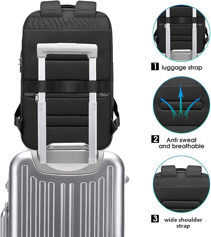 BANGE Black Genuine Leather Laptop Backpack - Image 5