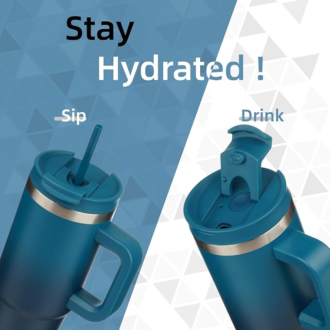 40 oz Tumbler with Handle and 2 Straws, 2 in 1 Lid Insulated Water Bottle - Image 2