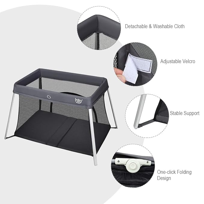 BABY JOY Baby Foldable Travel Crib, 2 in 1 Portable Playpen - Image 3