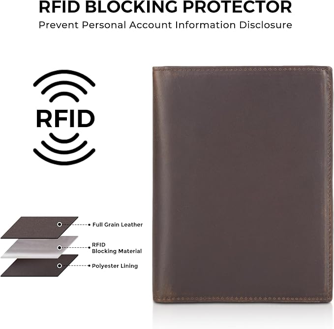 Polare Full Grain Leather Passport Holder RFID Blocking Travel Bifold Wallet - Image 5