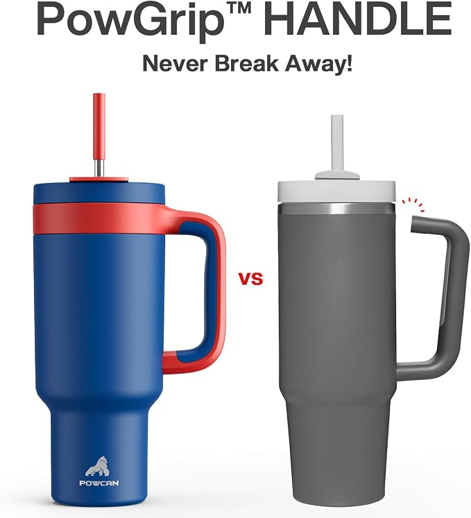 POWCAN 40 oz Tumbler with Handle, 2-in-1 Metal Straw and Sip Lid, Dishwasher - Image 3