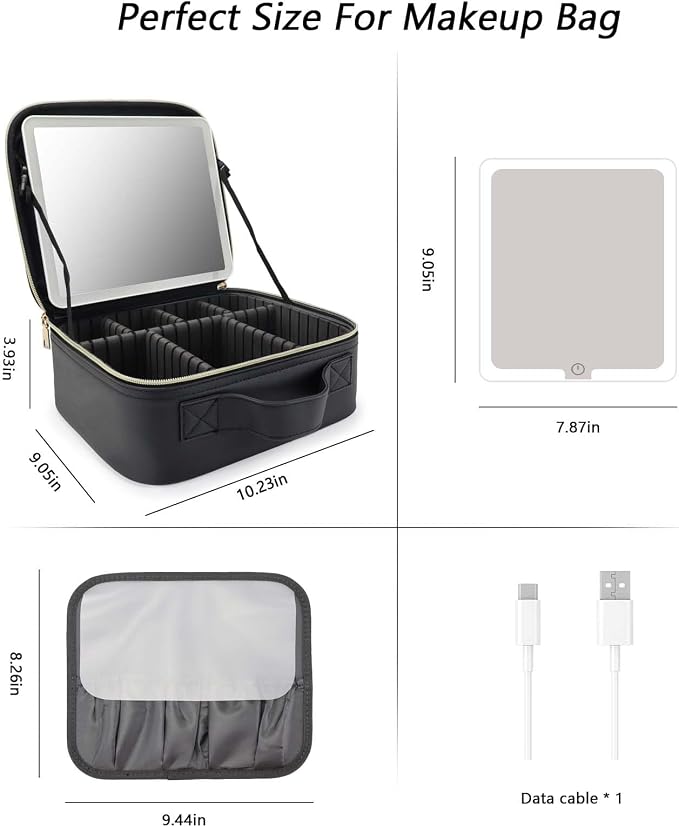 Travel Makeup Bag with LED Mirror Travel Makeup Organizer with 3 Lighted - Image 7