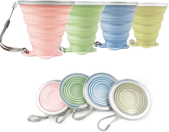 JBER Silicone Collapsible Travel Cup, 4 Pack Silicone Folding Camping Cup by JBER