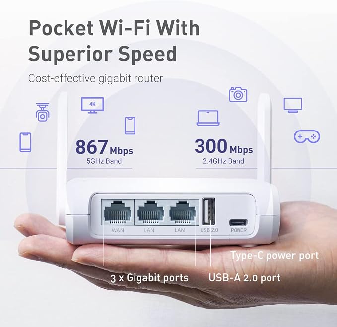 GL.iNet GL-SFT1200 Portable WiFi Travel Router, Mini VPN Wireless Router - Image 4