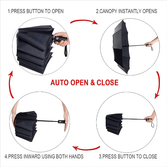 PFFY 2 Packs Travel Umbrella Windproof Auto Open & Close Collapsible Folding - Image 4