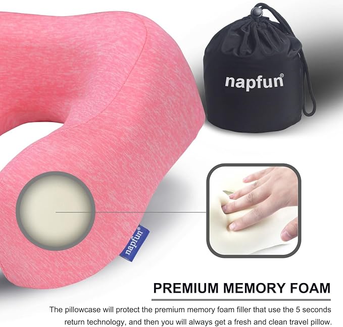 napfun Neck Pillow for Traveling, Upgraded Travel Neck Pillow for Airplane 100% - Image 4