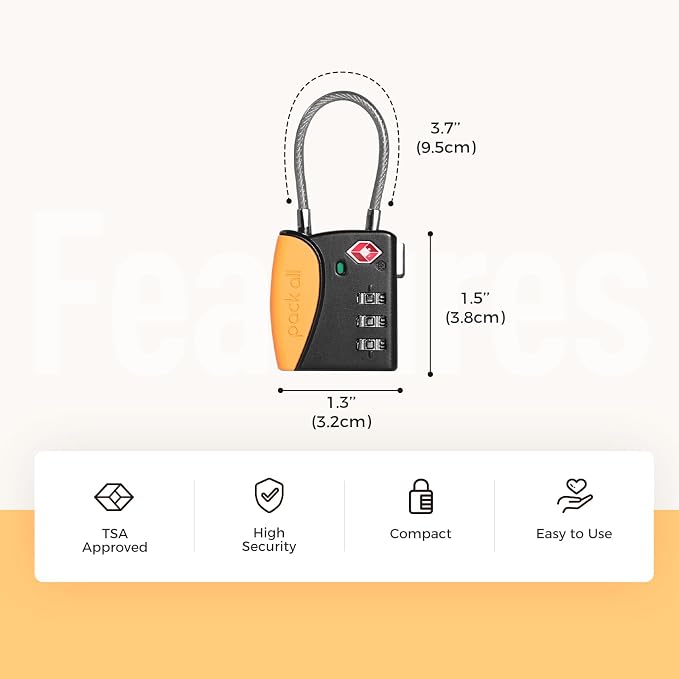 pack all TSA Approved Cable Luggage Locks, 3 Digit Combination Padlocks - Image 2