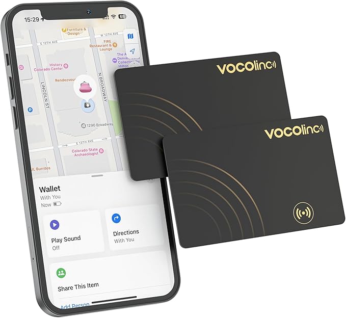 VOCOlinc Air Tag Card Wallet Tracker 1.6mm 2 Pack, Smart Item Finder Work by VOCOlinc