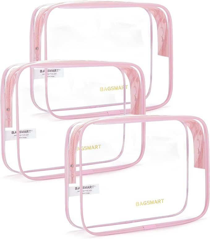 BAGSMART Clear Toiletry Bag, 3 Packs TSA Approved Water-resistant Quart Size by BAGSMART