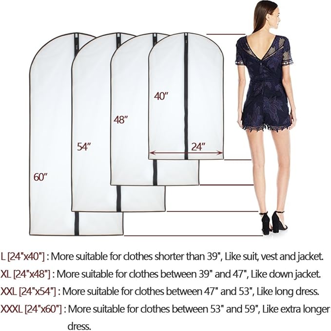 Hanging Garment Bag Lightweight Clear Full Zipper Black Dress Bags PEVA Garment - Image 2