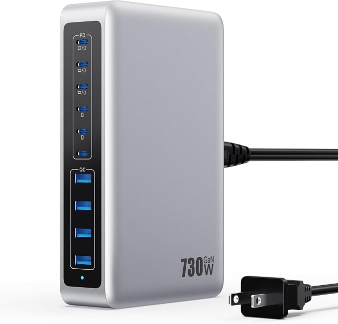730W USB C Charger Block, 10-Ports GaN V Fast Charging Station Hub, QC4.0+3 PD by Ekrist