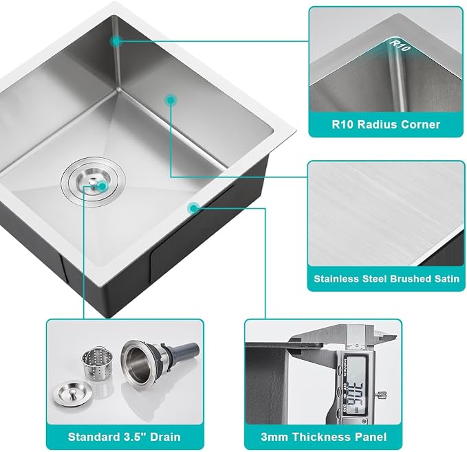 18 Inch Undermount Kitchen Sink Brushed, 18 Gauge T-304 Stainless Steel - Image 6