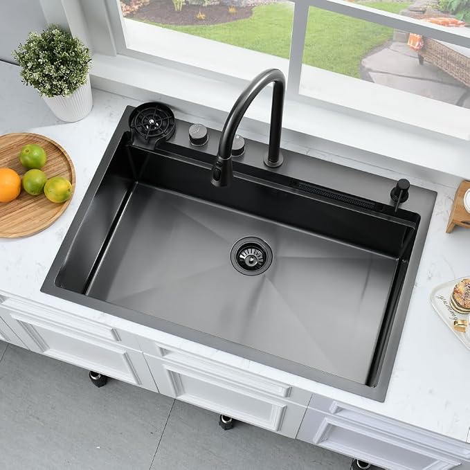 33 Inch Black Waterfall Drop In Kitchen Sink - Image 3