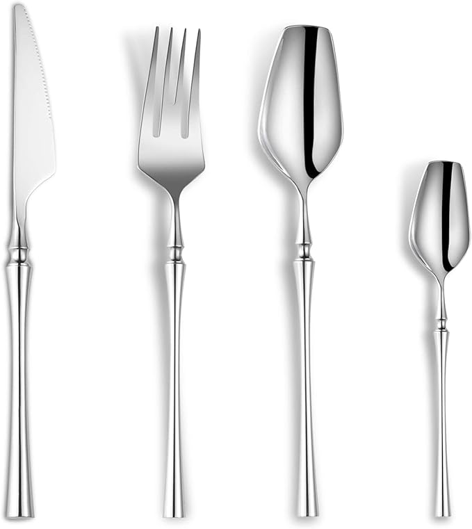 24-Piece Silverware Set for 6, Modern 18/10 Stainless Steel Flatware Set by Lemeya