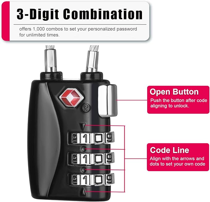 ZHEGE TSA Wire Lock 2 Pack Cable Luggage Lock - Image 3