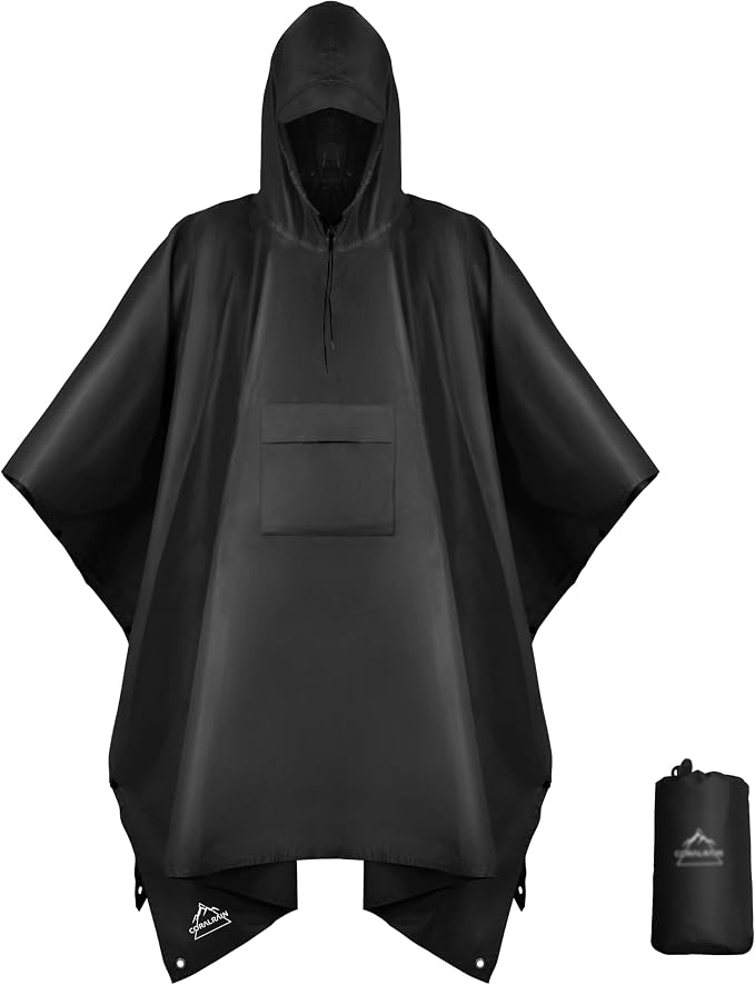 Coralrain Hooded Rain Poncho Lightweight Waterproof Unisex Raincoat Jacket by Coralrain