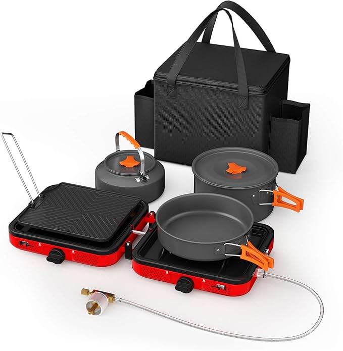 Portable 2 Burner Camping Stove Set by Hisencn