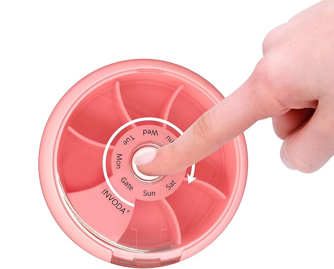 INVODA Weekly Pill Organizer 7 Compartment Rotating Pill Box - Image 2