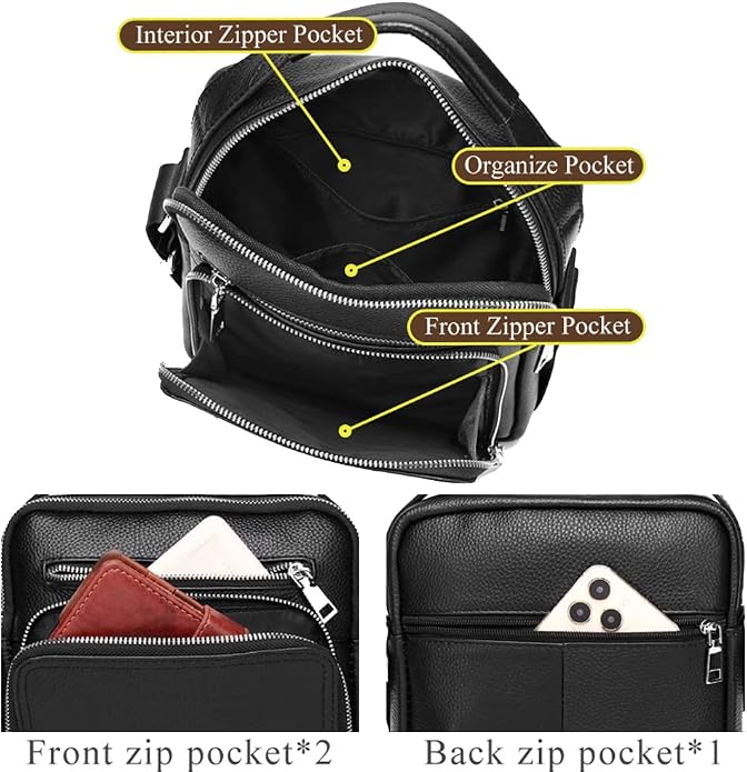KPYWZER Genuine Leather Shoulder Bag Small Men Messenger Pack Handbag Sling - Image 7