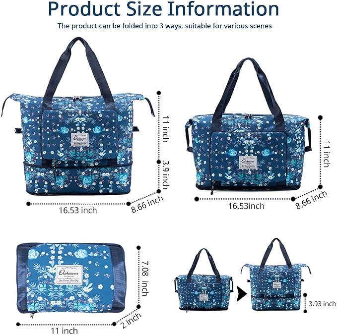 Large Capacity Foldable Travel Bag Expandable Portable Carry on Bag Dry&Wet - Image 2