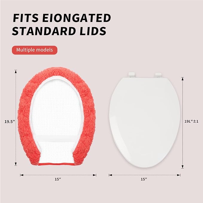 Microfiber Elongated Toilet Seat Cover 19.5"x 15" Machine Washable Solid Toilet - Image 2
