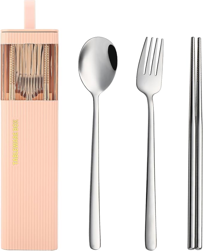 DEVICO Travel Utensils with Case, 18/8 Stainless Steel Reusable Silverware Set by DEVICO