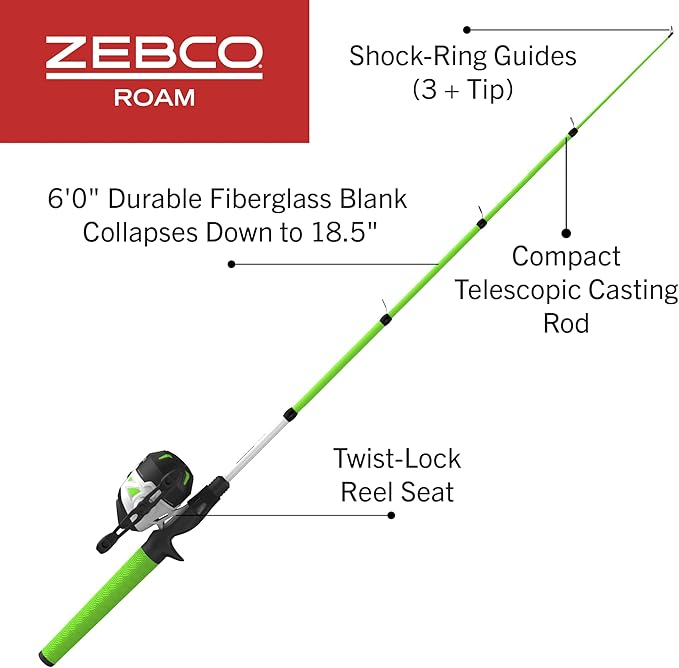Zebco Roam Telescopic Fishing Rod and Spinning or Spincast Fishing Reel Combo - Image 2