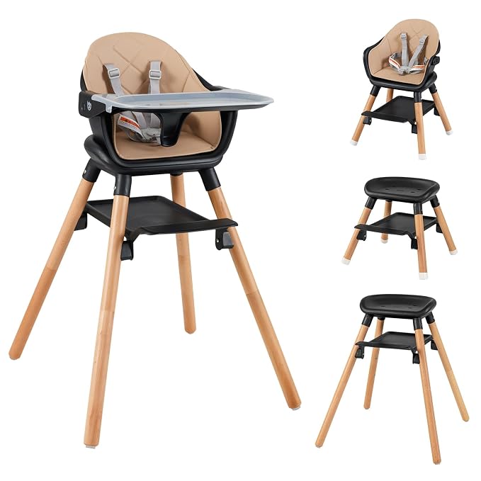 HONEY JOY Baby High Chair, 6 in 1 Convertible Wooden Highchair by HONEYJOY