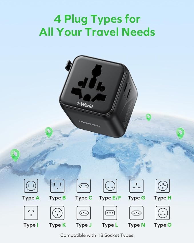 MOMAX Mini Universal Travel Adapter Worldwide, 2 AC, All European Travel Plug - Image 5