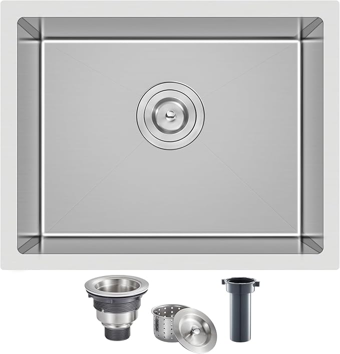 22 Inch Kitchen Bar Sink Undermount, 304 Stainless Steel Handmade Single Bowl by DROPINKITCHENSINK