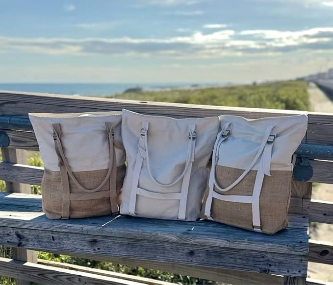 Large Beach Tote Bag with Hat Holder Straps, Womens large beach bag- Vation - Image 7