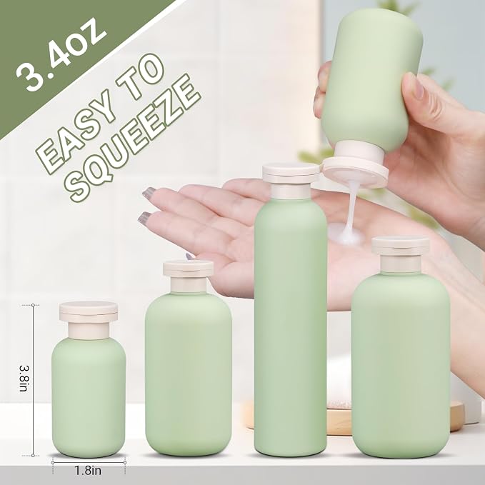 ASEVAT3.4oz 3Pcs Green Plastic Refillable Travel Shampoo and Conditioner - Image 2