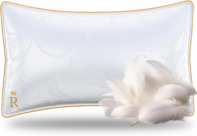 Royal Therapy White Goose Feathers and Down Pillow, Premium White Bed Sleeping by ROYALTHERAPY