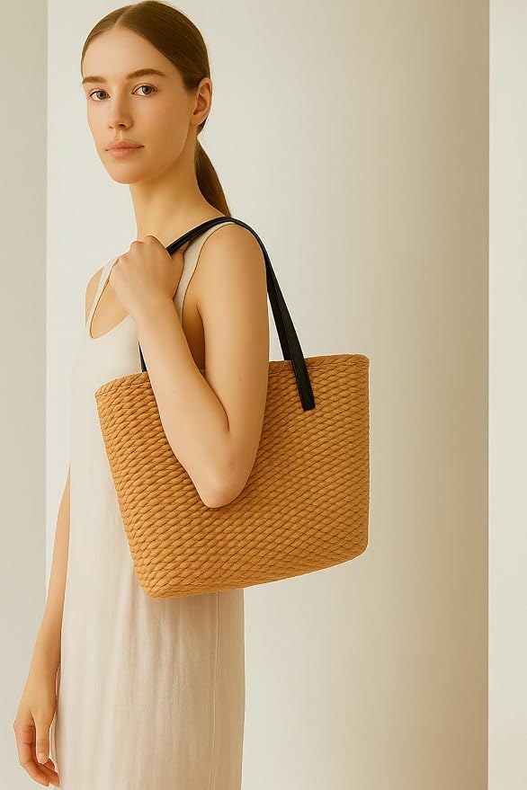 YXILEE Straw Bags For Women | M Size Travel Straw Totes Bag Woven Summer - Image 3