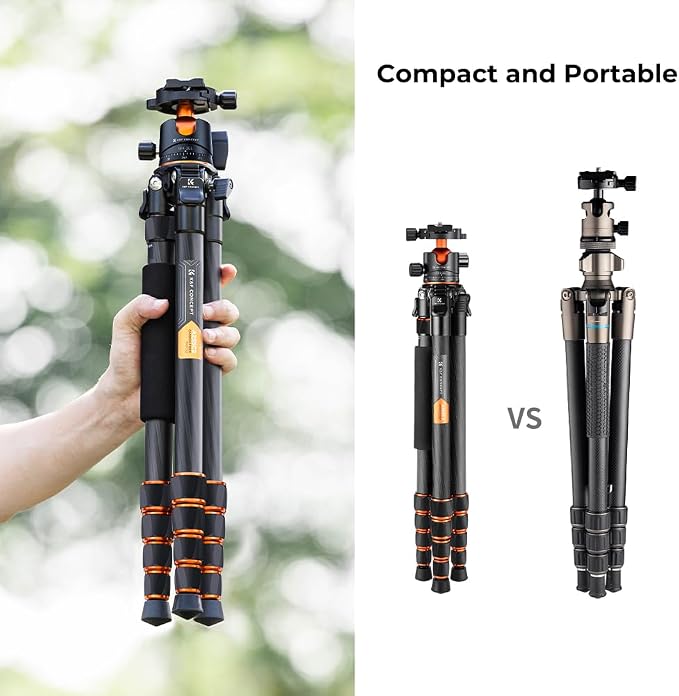 K&F Concept 62" Carbon Fiber Camera Tripod, Portable Compact Tripods - Image 3