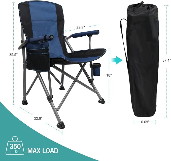 Camping Chair for Adults Heavy Duty Outdoor Patio Lawn Chairs Portable Support - Image 3