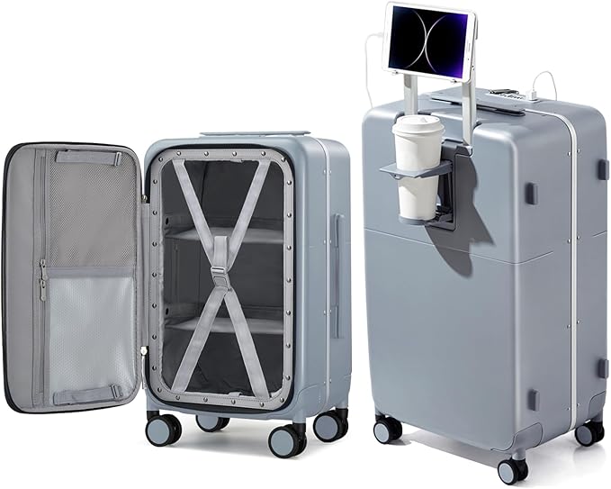 Hanke 28 Inch Luggage with Cup Holder and Charge, Top Opening Hard Shell by Hanke