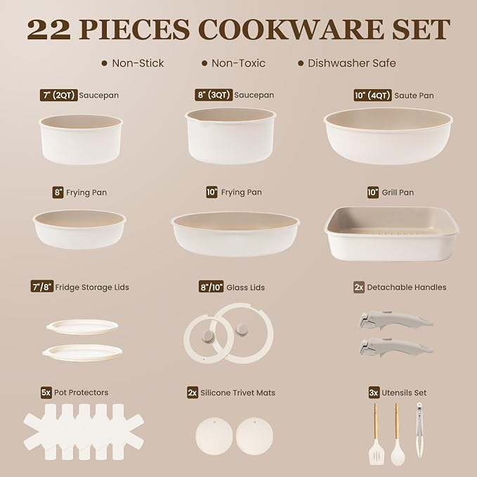 KIKCOIN Ceramic Cookware Set, Non Toxic Kitchen Cooking Set - Image 2