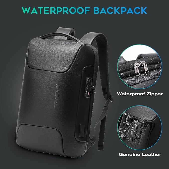 BANGE Genuine Leather Laptop Backpack Fits 15.6 Inch, Anti Theft Business Back - Image 6