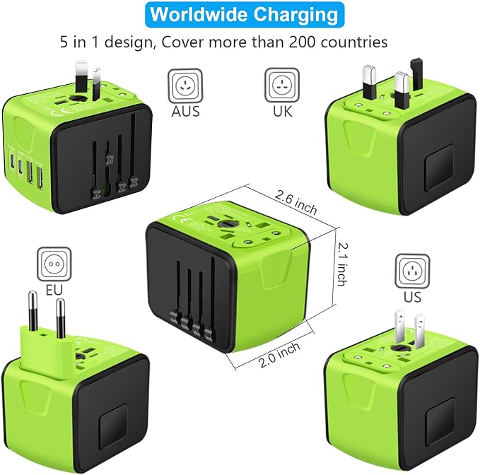 Travel Adapter Worldwide, Universal International Power Plug Adapter W/2.4A - Image 3